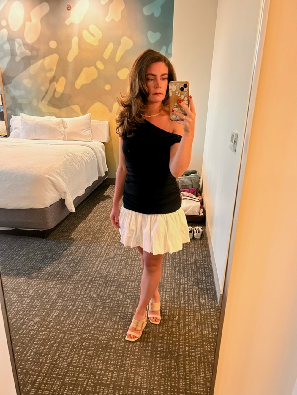 Chic One-Shoulder Black and White Ruffle dress